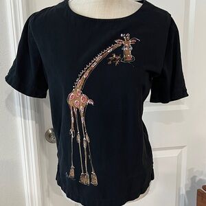 WEK Woman Black with Double Sided Giraffe graphic VINTAGE MADE IN USA